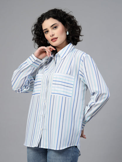 White Full Sleeves Striped Shirt-JEFF COOPER