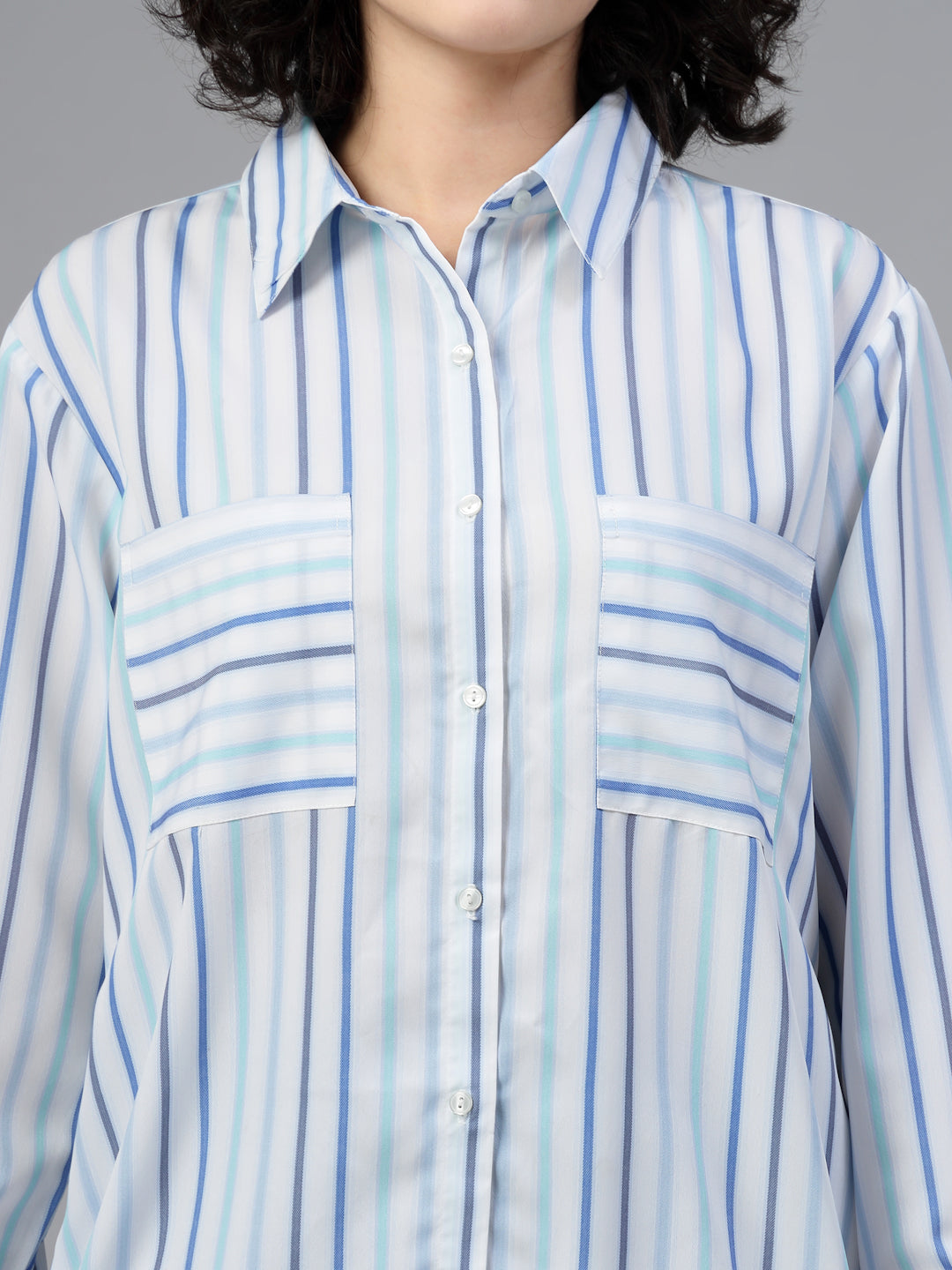 White Full Sleeves Striped Shirt-JEFF COOPER