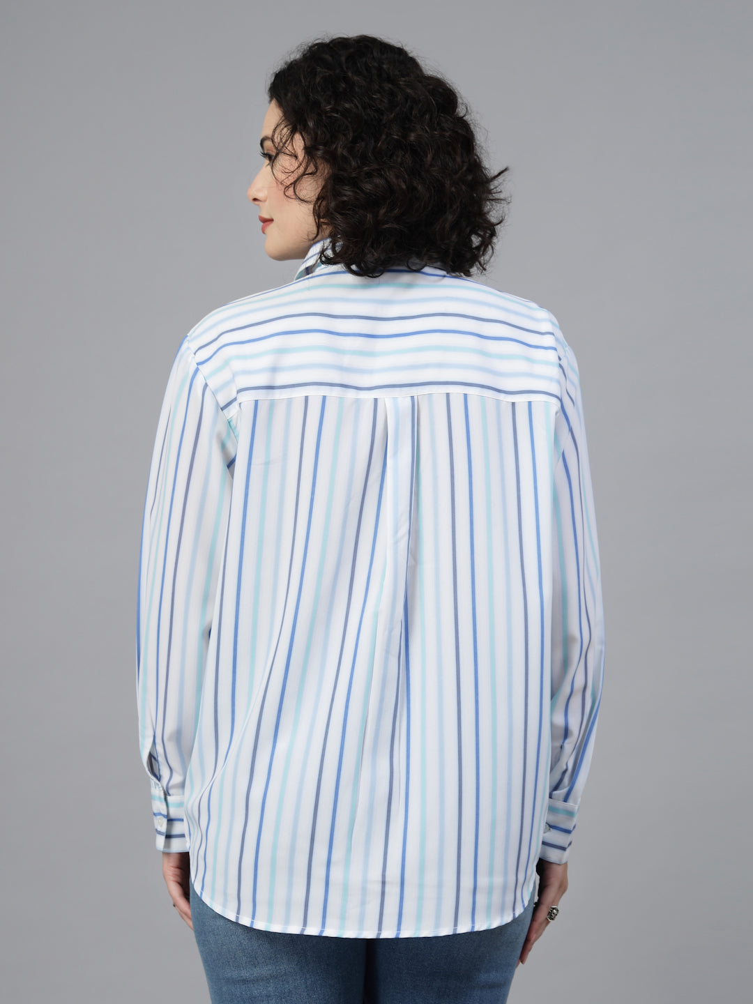 White Full Sleeves Striped Shirt-JEFF COOPER