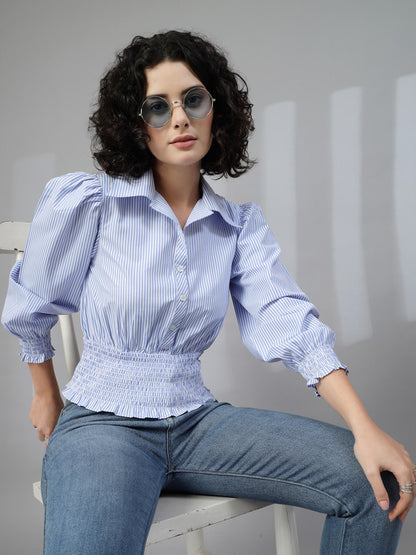 Blue stipe short top-JEFF COOPER