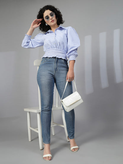 Blue stipe short top-JEFF COOPER