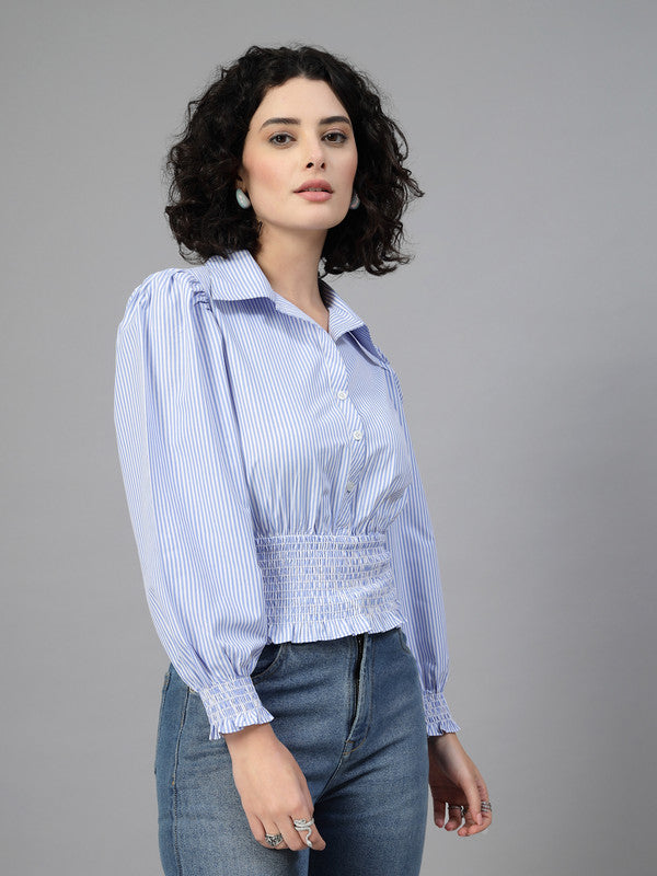 Blue stipe short top-JEFF COOPER