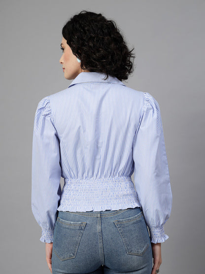 Blue stipe short top-JEFF COOPER