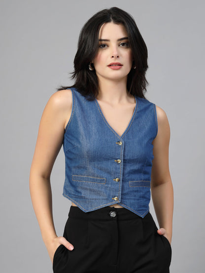 Blue Denim Waistcoat-JEFF COOPER