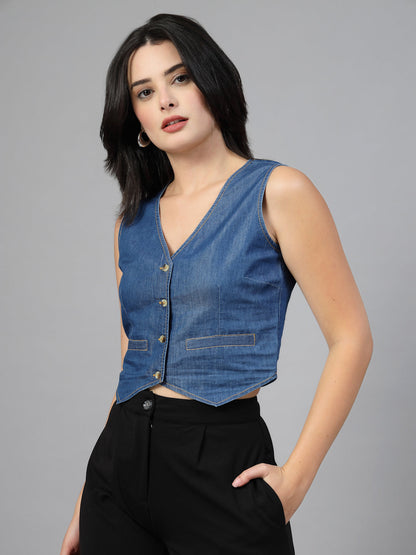 Blue Denim Waistcoat-JEFF COOPER