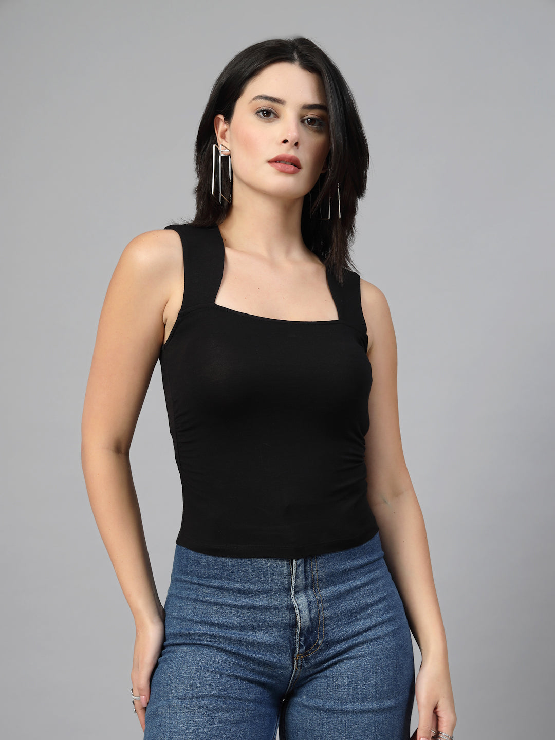 Sweet heart neck and side seam gathers at waist-JEFF COOPER