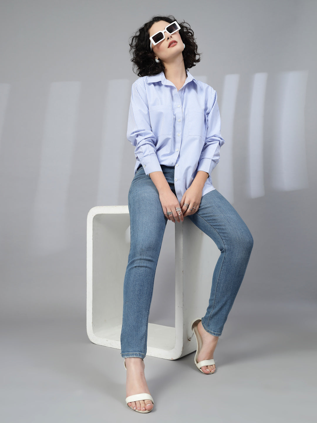 Blue striped relaxed shirt-JEFF COOPER