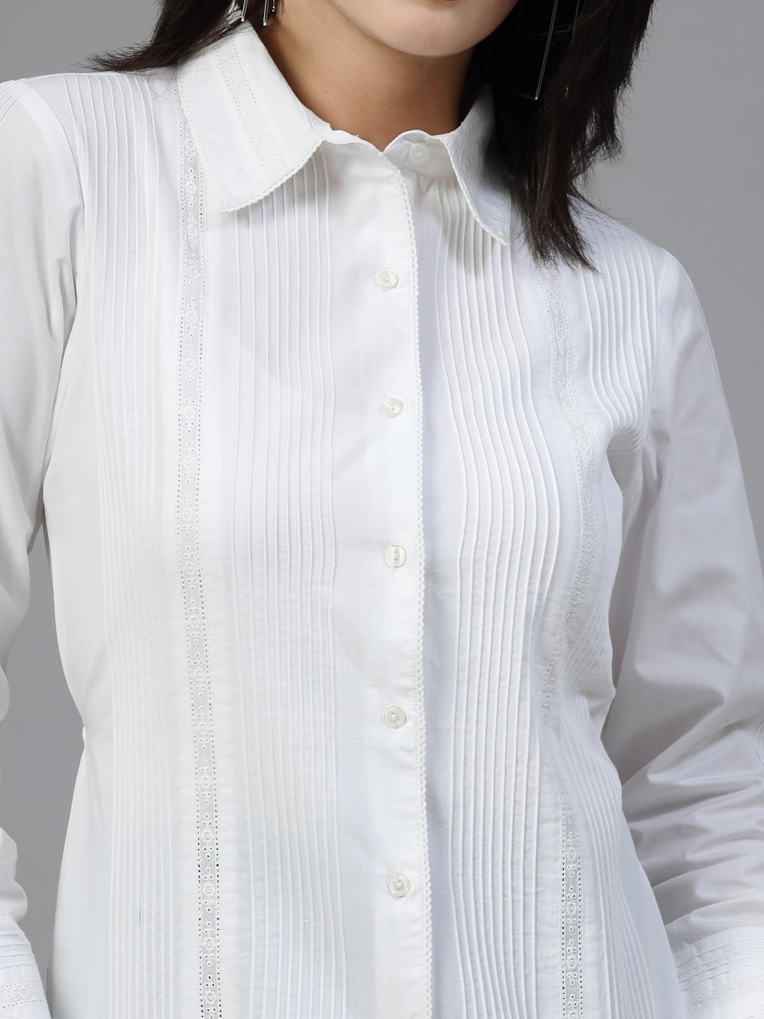 Regular shirt with pintucks laces and side slits-JEFF COOPER
