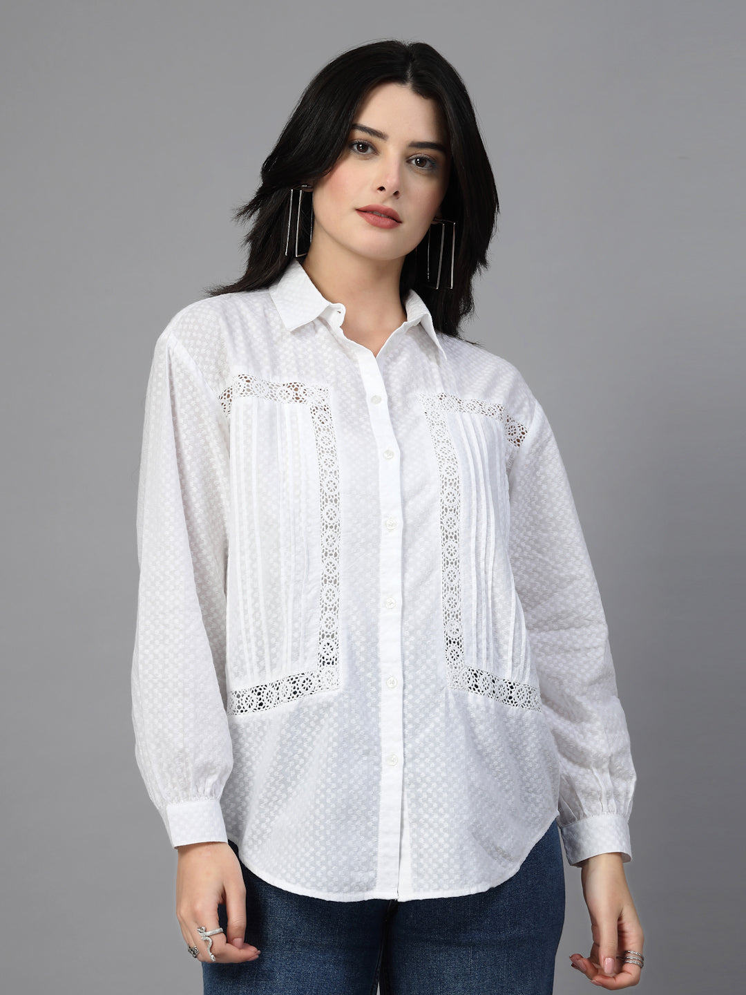 White Self Design Shirt-JEFF COOPER