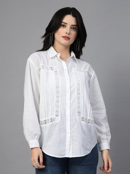 White Self Design Shirt-JEFF COOPER