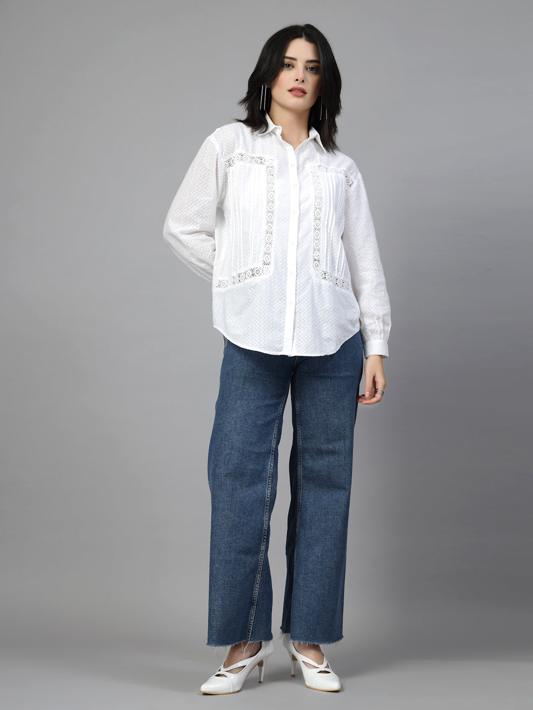 White Self Design Shirt-JEFF COOPER