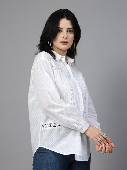 White Self Design Shirt-JEFF COOPER