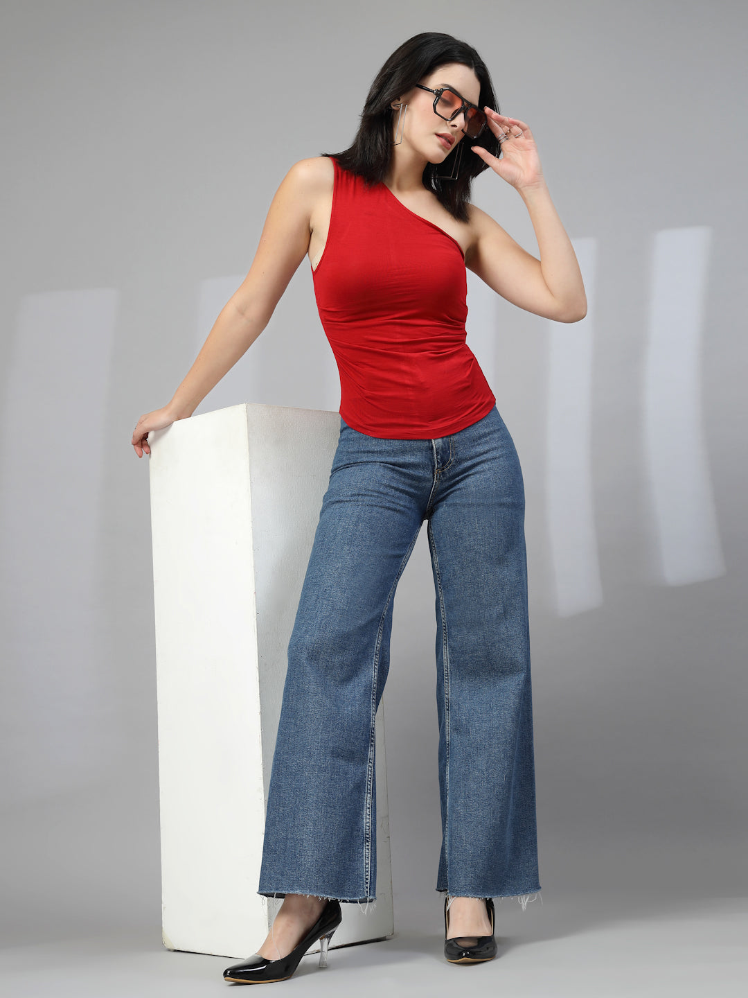Lycra one sided shoulder top-JEFF COOPER