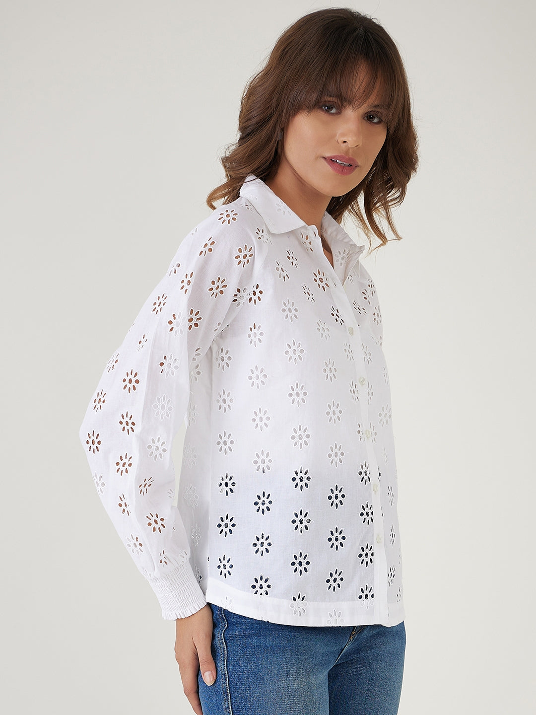 Cut-out embroidery shirt