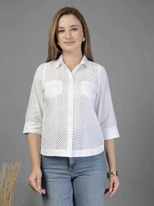 Self Embroidered Short Regular Fit Shirt-JEFF COOPER