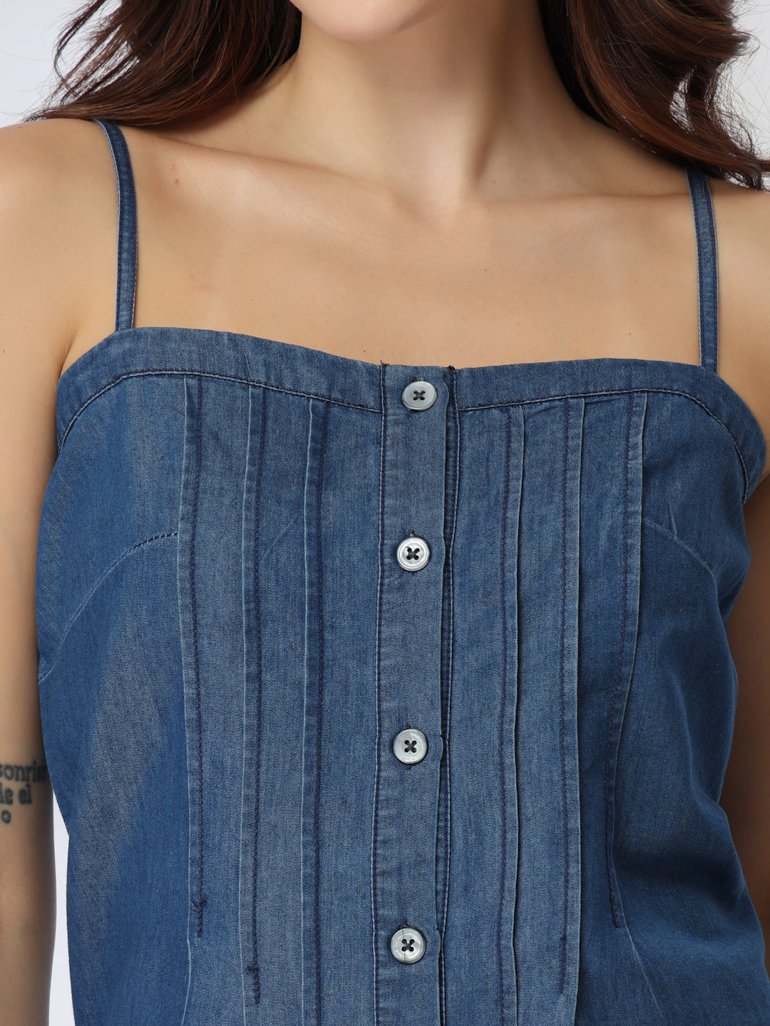 Blue  denim spaghetti strap top-JEFF COOPER