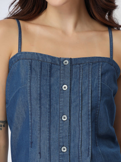 Blue  denim spaghetti strap top-JEFF COOPER