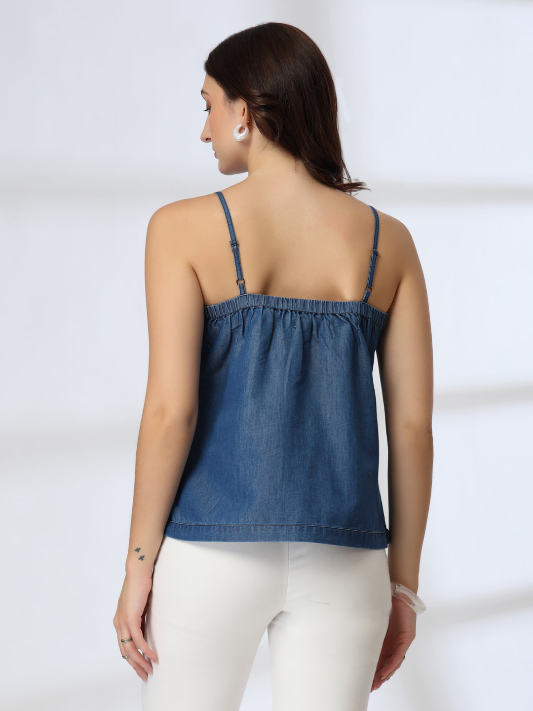 Blue  denim spaghetti strap top-JEFF COOPER