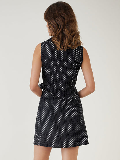 Black Polka Dot Wrap Dress-JEFF COOPER