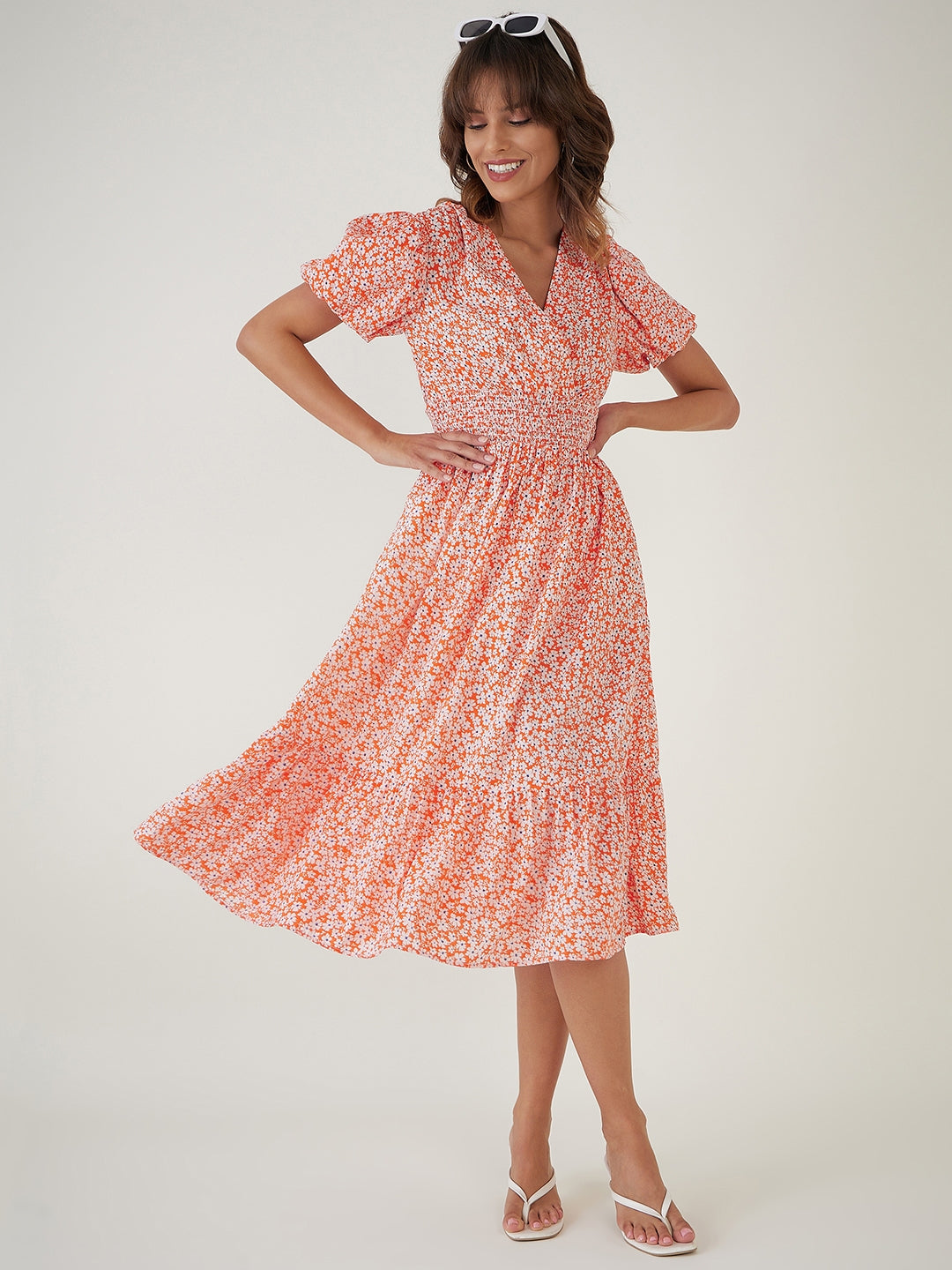 Floral Print Midi Dress-JEFF COOPER