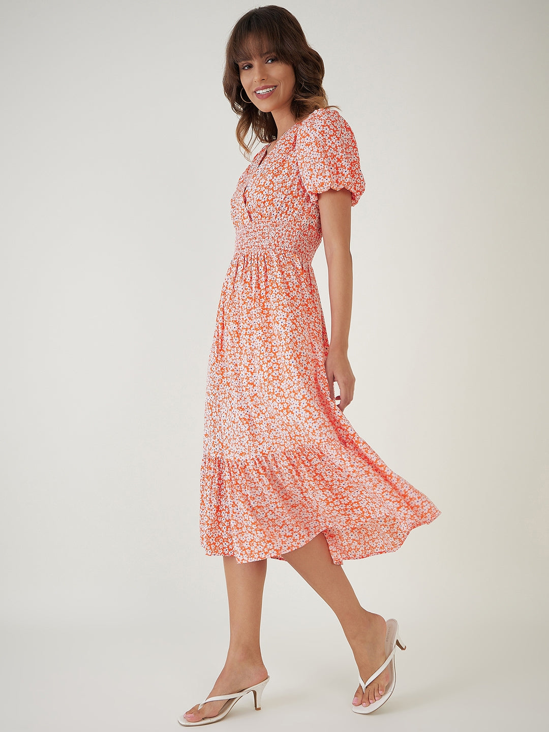 Floral Print Midi Dress-JEFF COOPER