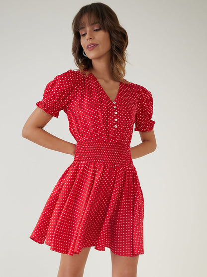 Red Polka Dot Short Dress-JEFF COOPER