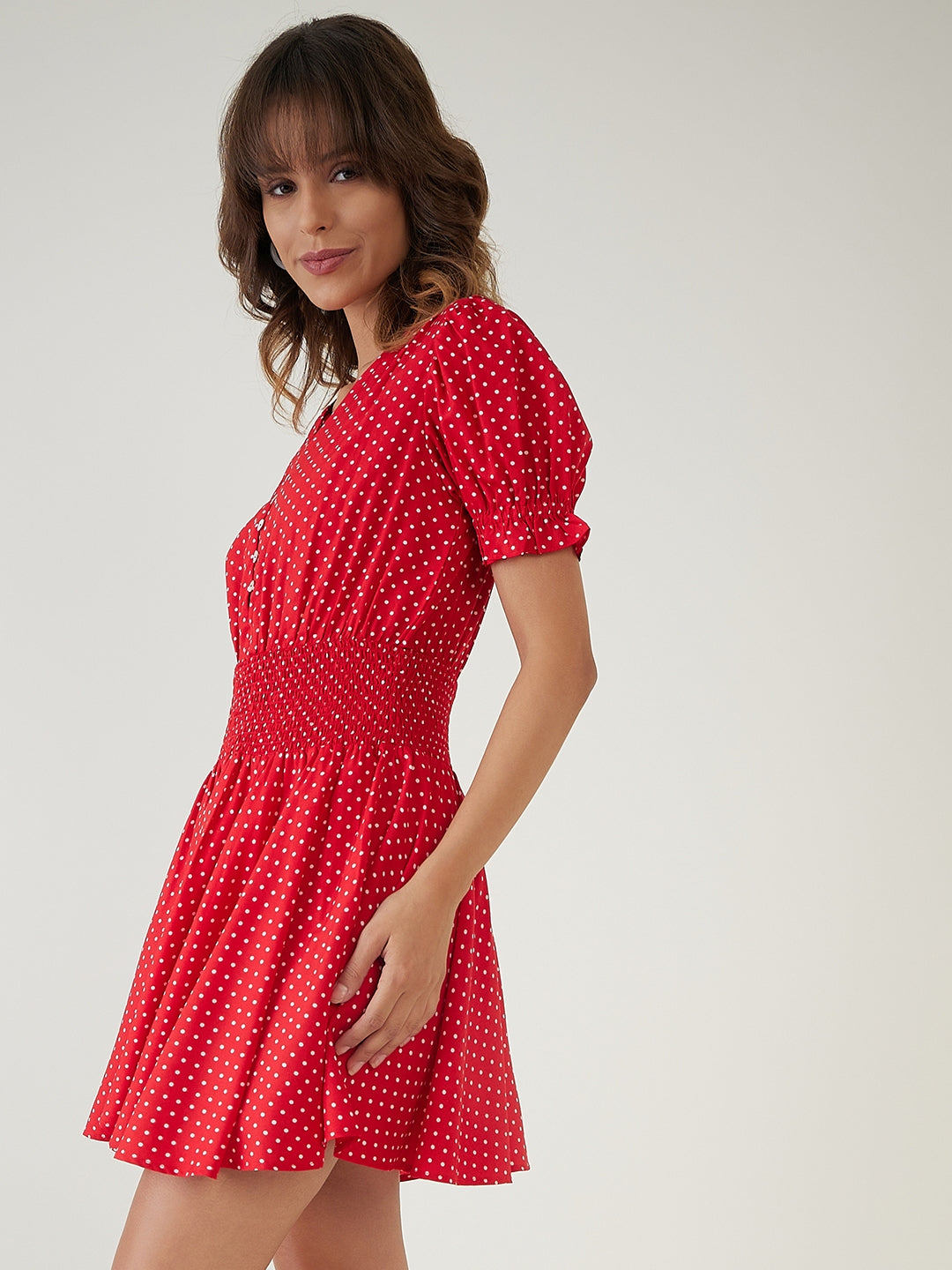 Red Polka Dot Short Dress-JEFF COOPER