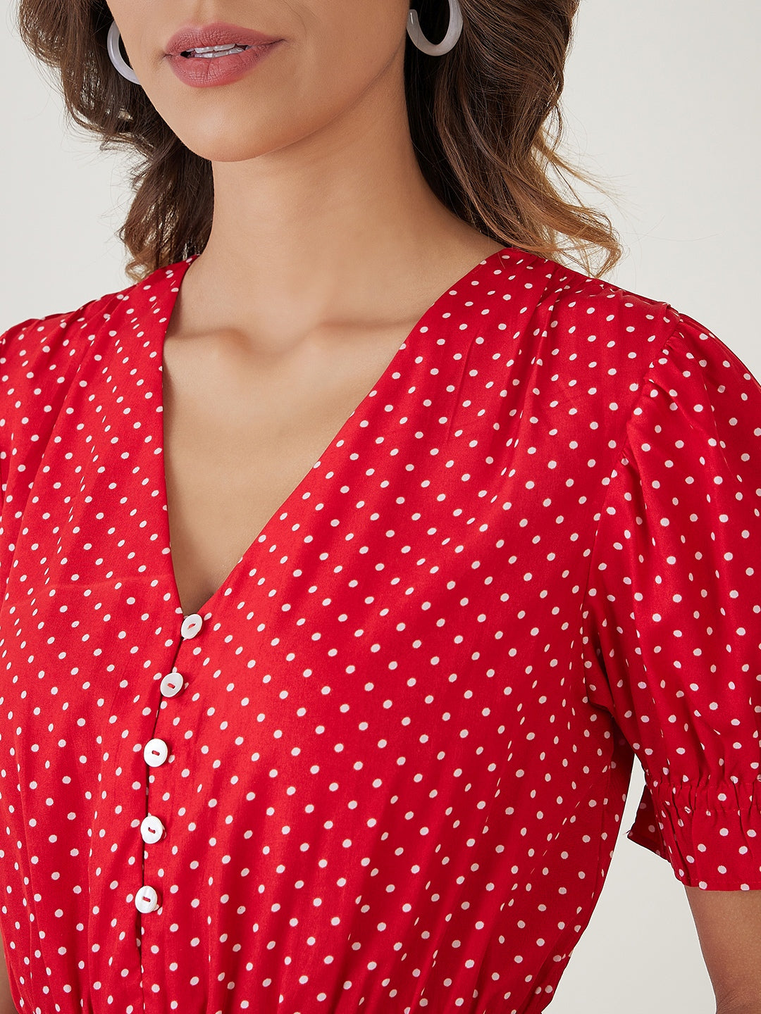 Red Polka Dot Short Dress-JEFF COOPER