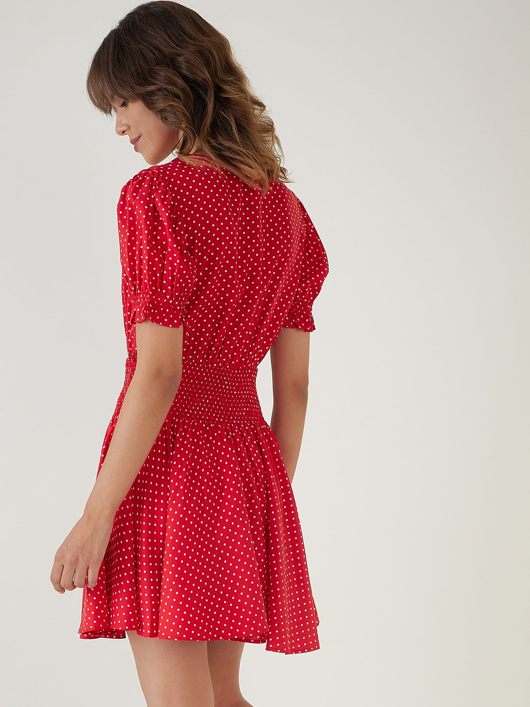 Red Polka Dot Short Dress-JEFF COOPER