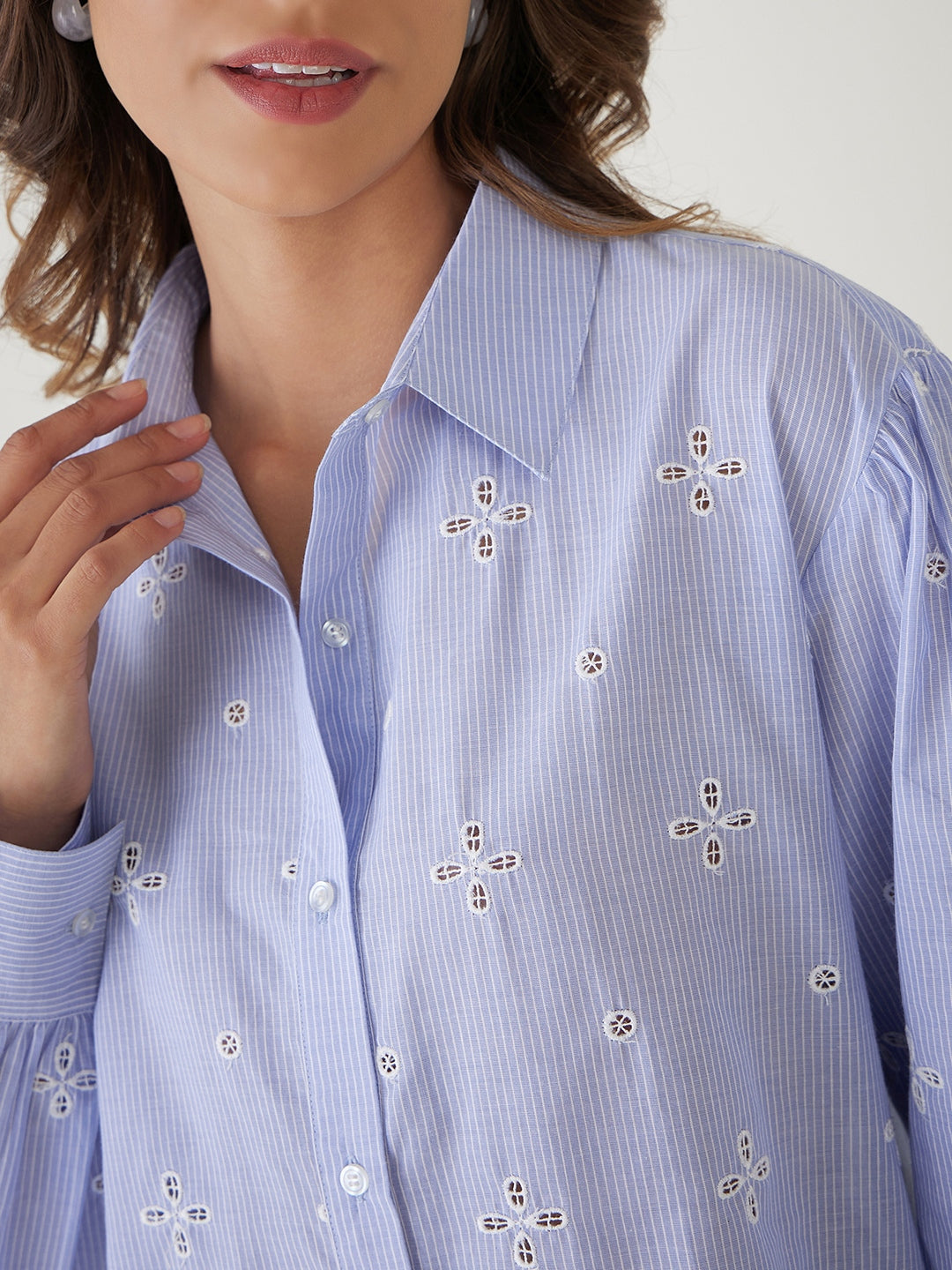 Oversized Blue & White Embroidered Shirt-JEFF COOPER