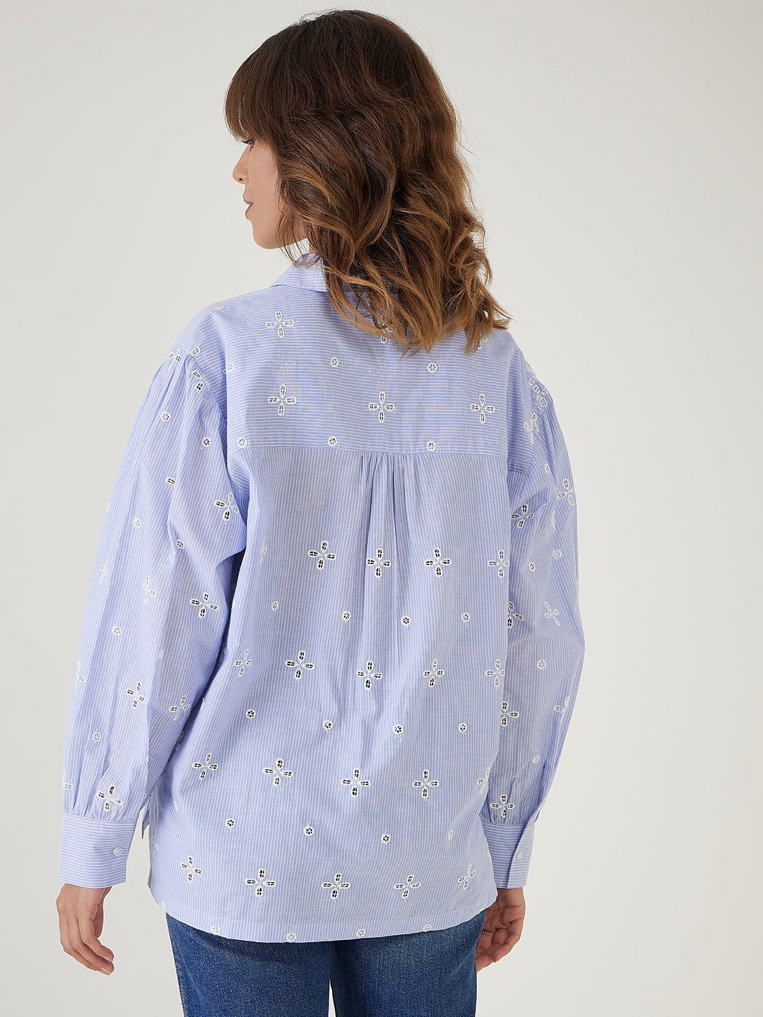 Oversized Blue & White Embroidered Shirt-JEFF COOPER