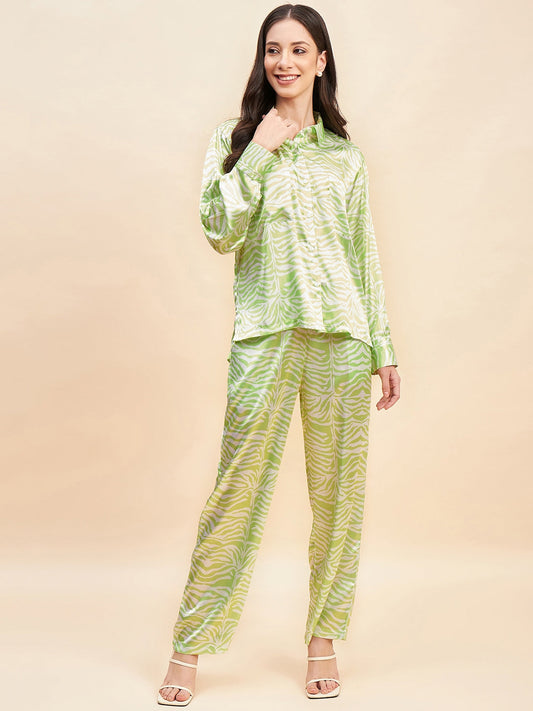 Lime Satin Shirt With Trouser-JEFF COOPER