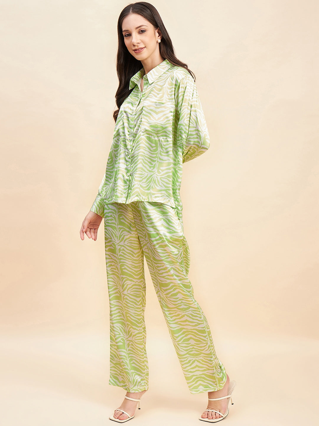 Lime Satin Shirt With Trouser-JEFF COOPER
