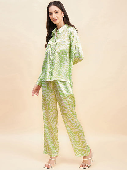 Lime Satin Shirt With Trouser-JEFF COOPER