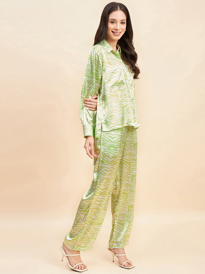 Lime Satin Shirt With Trouser-JEFF COOPER